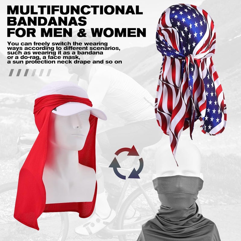 YANIKY Bandanas Skull Caps for Men, Do Rag Women Breathable Helmet Liner, 3 in 1 Face Covering UV Sun Protection Neck Drape Durags - Image 4